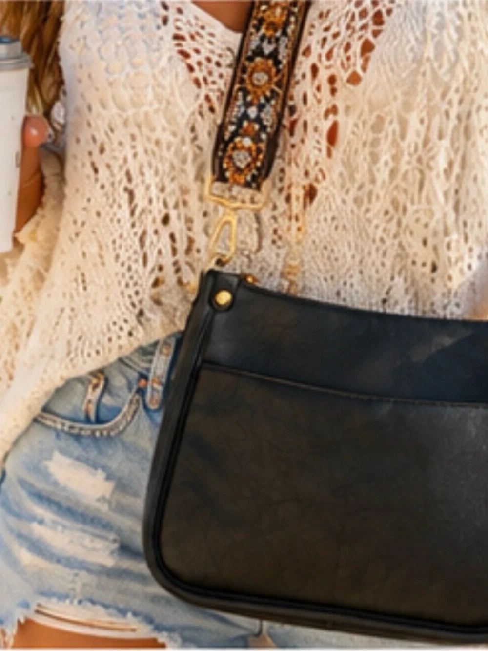 CaliGirl Black Crossbody Bag Women’s Faux Leather Boho Shoulder Purse NWT